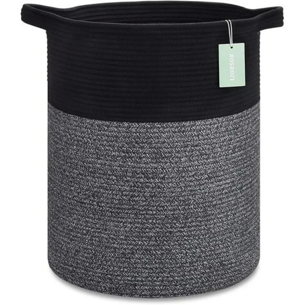 Large laundry hamper woven cotton rope basket 72L toy clothes blanket storage bi